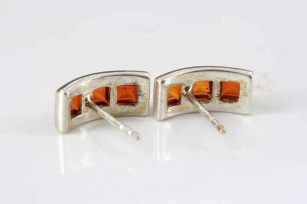 German Baltic Amber Modern Stud Earrings In 925 Silver Handmade ST0097 RRP£25!!!