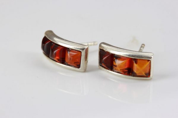 German Baltic Amber Modern Stud Earrings In 925 Silver Handmade ST0097 RRP£25!!!