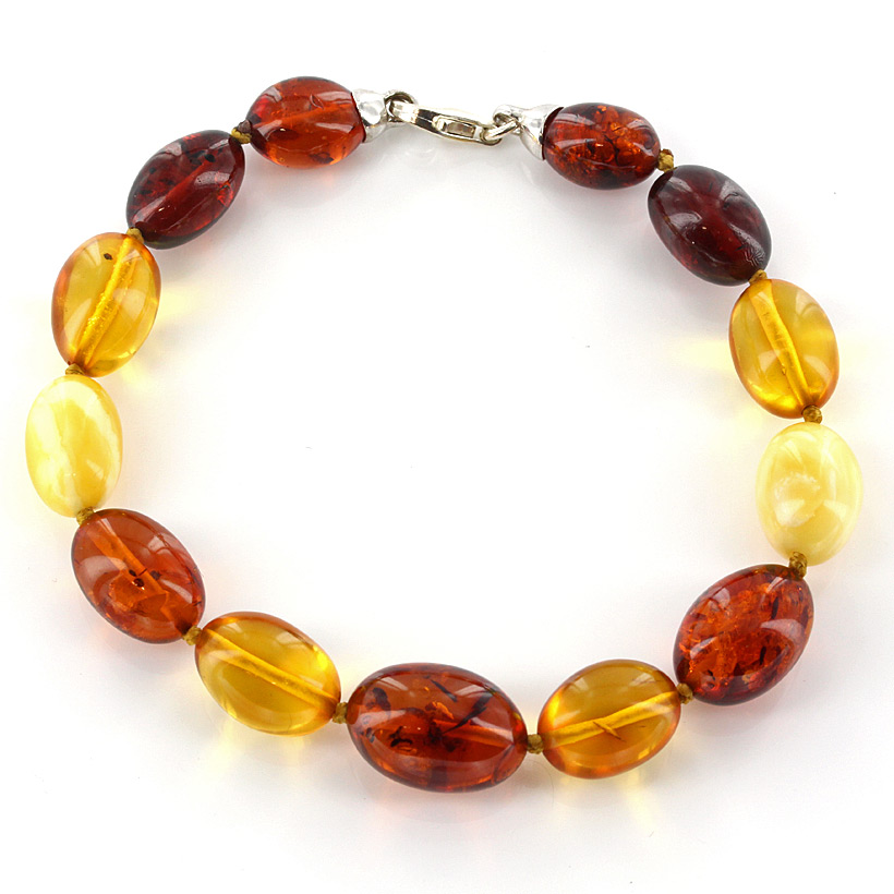 Genuine German Healing Baltic Amber Bracelet Olive Shaped Multicoloured W008 RRP£110!!!