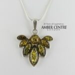 German Baltic Amber Leaf-shaped Pendant 925 Silver Handmade PE0252– RRP£125!!!
