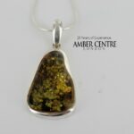 Baltic German Green Amber Pendant 925 Silver Handmade PE0285 – RRP£145!!!