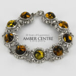 HANDMADE GERMAN Green BALTIC AMBER ELEGANT BRACELET 925 SILVER BR097G RRP£295!!!