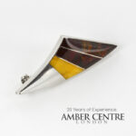 Handmade German Baltic Amber Modern Brooch In Solid 925 Silver BD084M RRP£125!!!