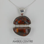 German Baltic Cognac Amber Modern Large Pendant 925 Silver Handmade PE0337 RRP£500!!!
