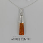 German Baltic Cognac Amber Modern Pendant 925 Silver Handmade PE0346 RRP£195!!!