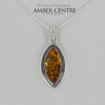 German Baltic Green Amber Modern Pendant 925 Silver Handmade PE0307– RRP£145!!!