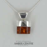 German Baltic Cognac Amber Modern Pendant 925 Silver Handmade PE0371 RRP£145!!!