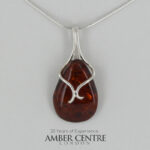 German Baltic Dark Cognac Amber Pendant 925 Silver Handmade PE0373 RRP£50!!!