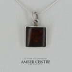 German Baltic Dark Cognac Amber Modern Pendant 925 Silver Handmade PE0375 RRP£90!!!
