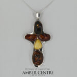 German Baltic Amber Large Cross Pendant 925 Silver Handmade PE0390M RRP£400!!!