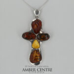 German Baltic Amber Large Cross Pendant 925 Silver Handmade PE0391M RRP£485!!!