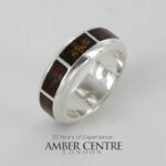 HANDMADE ITALIAN DESIGN Inlaid BALTIC AMBER RING 925 SILVER-WR353 RRP£145!!!