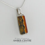 German Multicolour Baltic Amber Pendant Italian Style Handmade 925 Silver PE0405M RRP£115!!!