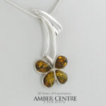 German Baltic Amber Clover Pendant Italian Handmade 925 Silver PE0394G RRP£60!!!