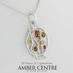 German Multicolour Baltic Amber Pendant Italian Style Handmade 925 Silver PE0407M RRP£55!!!
