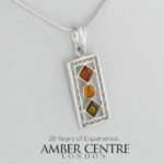 German Multicolour Baltic Amber Pendant Italian Style Handmade 925 Silver PE0409M RRP£45!!!