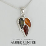 German Multicolour Baltic Amber Pendant Italian Style Handmade 925 Silver PE0410M RRP£60!!!