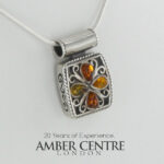 German Multicolour Baltic Amber Pendant Italian Style Handmade 925 Silver PE0412M RRP£65!!!