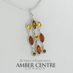 German Multicolour Baltic Amber Pendant Italian Style Handmade 925 Silver PE0414M RRP£50!!!