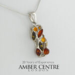 German Multicolour Baltic Amber Pendant Italian Style Handmade 925 Silver PE0415M RRP£65!!!