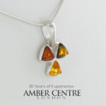 German Multicolour Baltic Amber Pendant Italian Style Handmade 925 Silver PE0416M RRP£40!!!