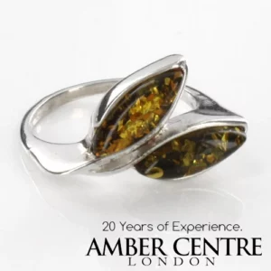ITALIAN DESIGN GERMAN BALTIC GREEN AMBER RING 925 SILVER-WR012 RRP£65!! Q(58)