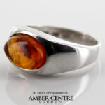 GERMAN BALTIC AMBER MODERN ELEGANT RING Containing Insect 925 SILVER SRR007 RRP£275!!!