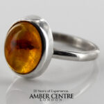 GERMAN BALTIC AMBER MODERN ELEGANT RING Containing Insect 925 SILVER SRR008 RRP£275!!!