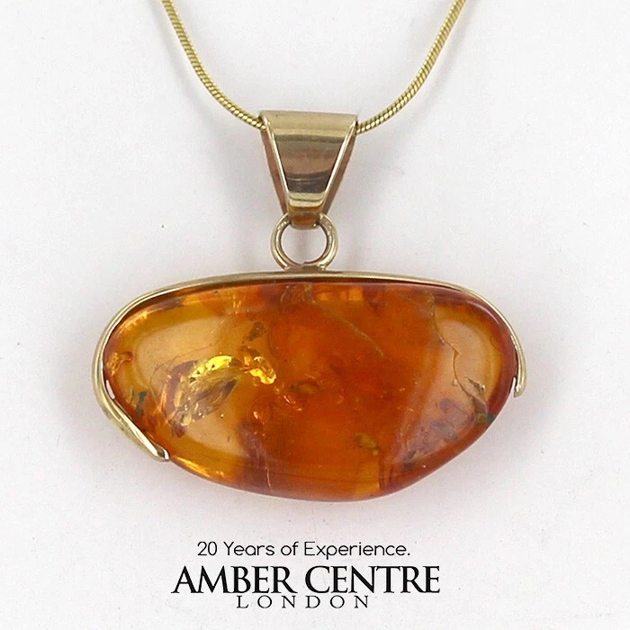 Italian Handmade Baltic Amber Pendant With Wasp, Long legged Flies, Fungus Gnat in 9ct solid Gold GPR062 RRPĀ£995!!!