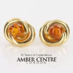 Italian Made German Baltic Amber Large Stud Earrings In 14ct solid Gold GS0508 RRP£995!!!