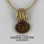 Italian Handmade Unique German Green Baltic Amber Pendant in 9ct solid Gold -GP0164G RRP£195!!!