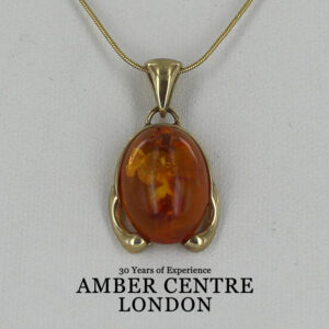 Italian Handmade Modern Elegant German Baltic Amber Pendant in 9ct Gold -GP0176 RRP£495!!!