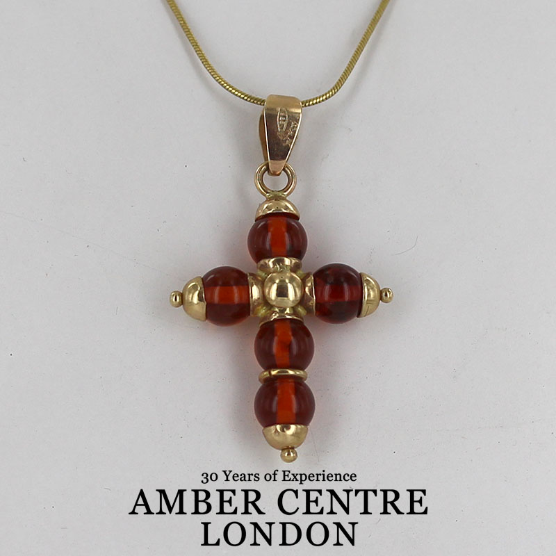 Italian Made Elegant German Baltic Amber Cross Pendant in 14ct Gold -GP0094 RRP£595!!!