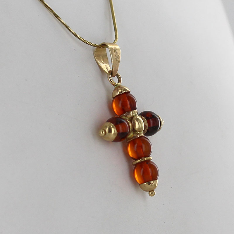 Italian Made Elegant German Baltic Amber Cross Pendant in 14ct Gold -GP0094 RRP£595!!! - Image 3