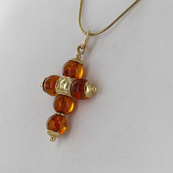 Italian Made Elegant German Baltic Amber Cross Pendant in 14ct solid Gold- GP0094H RRP£675!!! - Image 2
