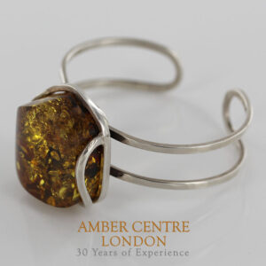 German Green Baltic Amber Handmade Bangle Solid 925 Sterling Silver - BAN050 - RRP£500!!!