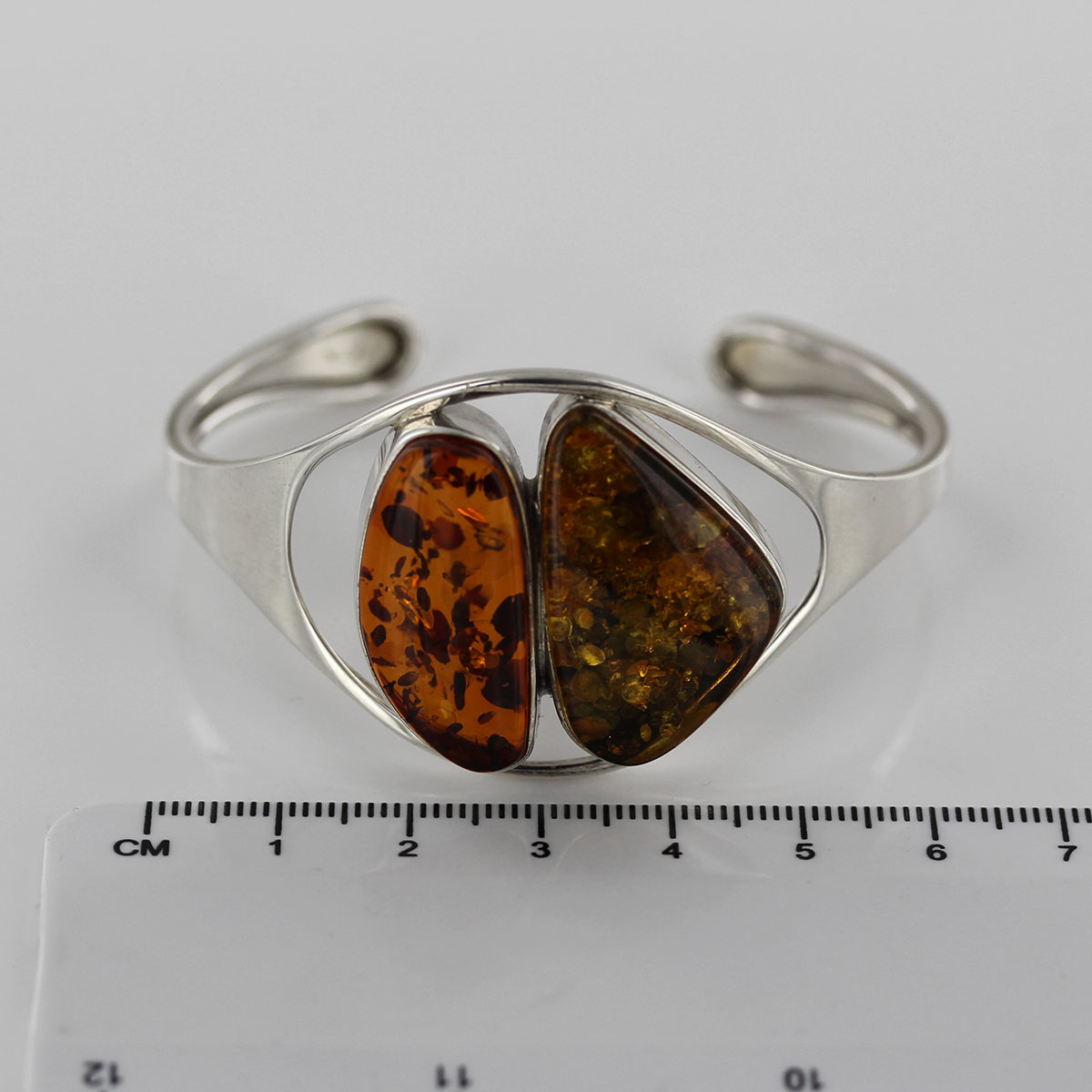 Bangle, German Green/Honey Baltic Ambers Handmade Solid 925 Sterling Silver - BAN057 - RRP£395!!! - Image 3