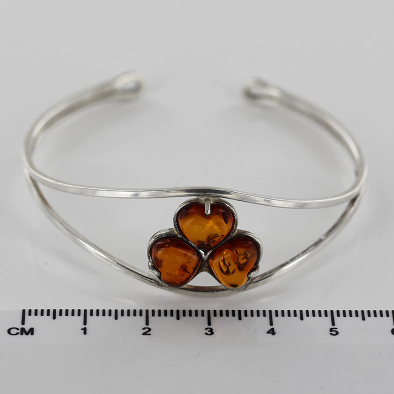 Bangle, German Green Baltic Amber Handmade Bangle "Three hearts" 925 Sterling Silver - BAN063 - RRP£165!!! - Image 3