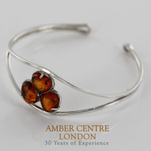 Bangle, German Green Baltic Amber Handmade Bangle "Three hearts" 925 Sterling Silver - BAN063 - RRP£165!!!