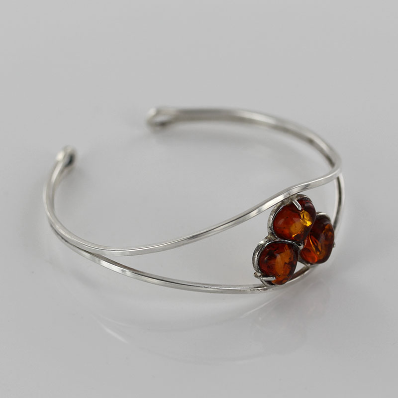 Bangle, German Green Baltic Amber Handmade Bangle "Three hearts" 925 Sterling Silver - BAN063 - RRP£165!!! - Image 6