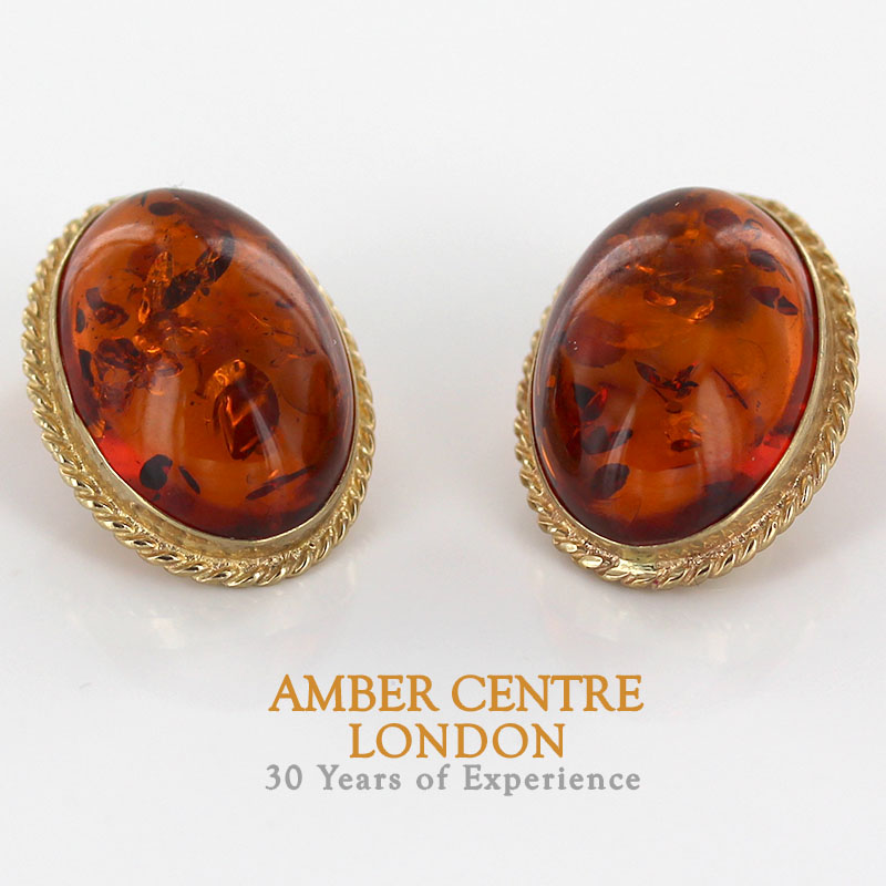Italian Handmade German Baltic Amber Clip-On Earrings In 9ct Gold-GLC0006 RRP£995!!!